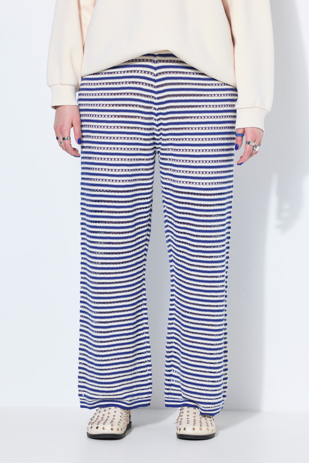 Hose, Wide Legs, Ringel und Struktur, Elastikbund