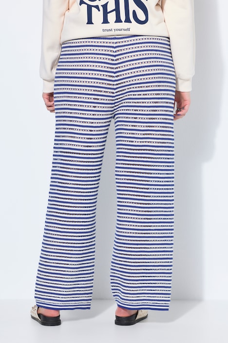 Hose, Wide Legs, Ringel und Struktur, Elastikbund