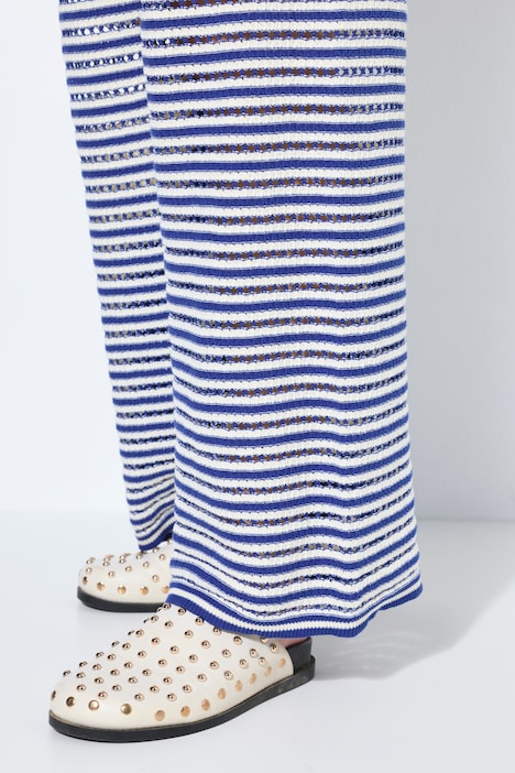 Hose, Wide Legs, Ringel und Struktur, Elastikbund