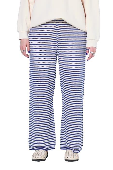 Kalhoty, široké nohavice, proužky a struktura, elastický pas