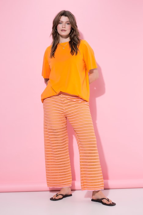 Hose, Wide Legs, Ringel und Struktur, Elastikbund