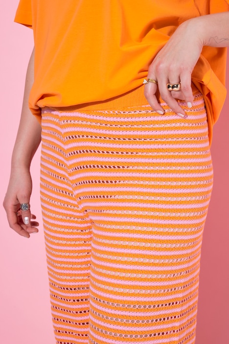 Hose, Wide Legs, Ringel und Struktur, Elastikbund