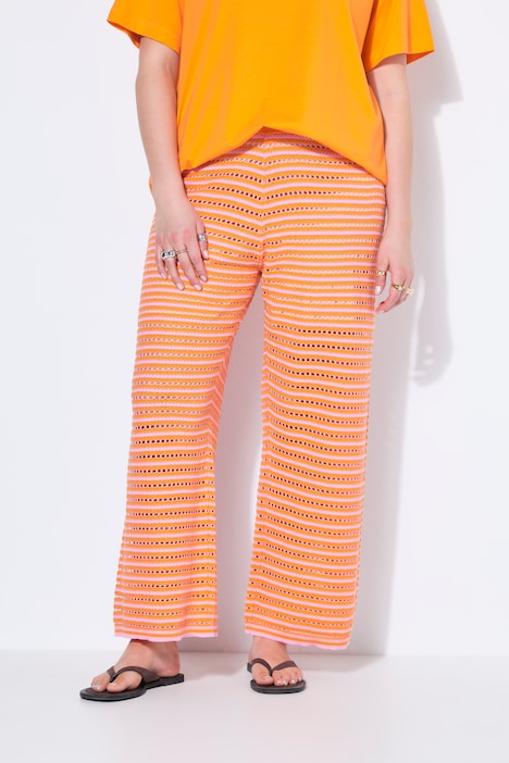 Hose, Wide Legs, Ringel und Struktur, Elastikbund