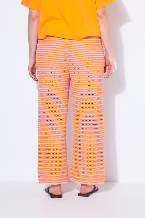 Hose, Wide Legs, Ringel und Struktur, Elastikbund