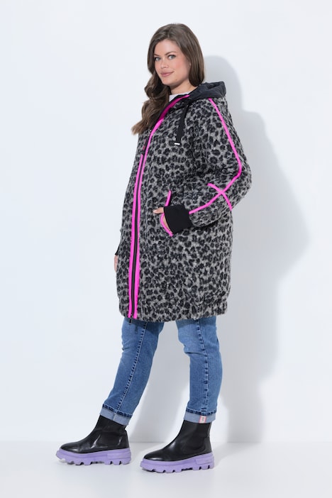 Boucle-uldlook-jakke, oversize , hætte