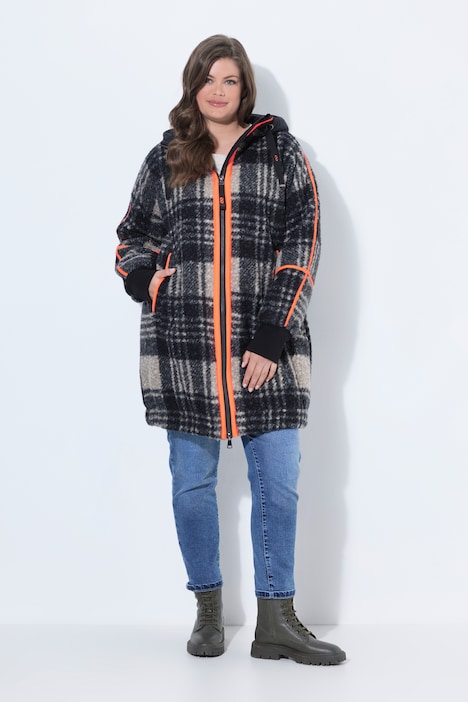 Boucle-uldlook-jakke, oversize , hætte