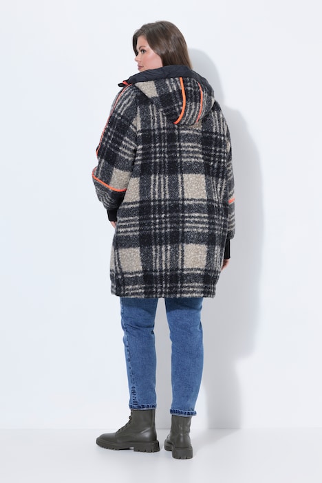 Boucle-uldlook-jakke, oversize , hætte