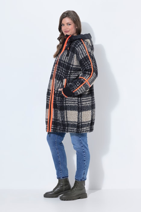 Boucle-uldlook-jakke, oversize , hætte