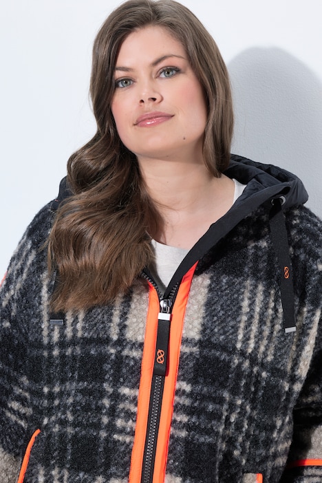 Boucle-uldlook-jakke, oversize , hætte