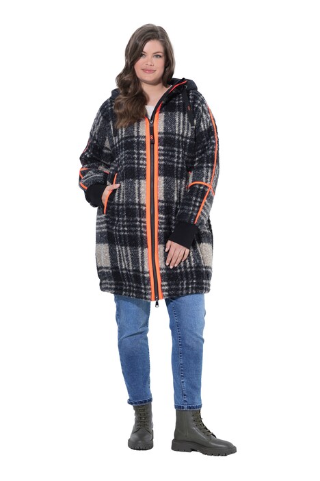 Vlněná bunda s buklé efektem, Oversize, kapuce
