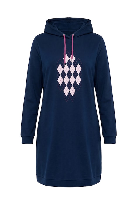Loungewear-Kleid, Rhomenmotiv, Kapuze, Langarm