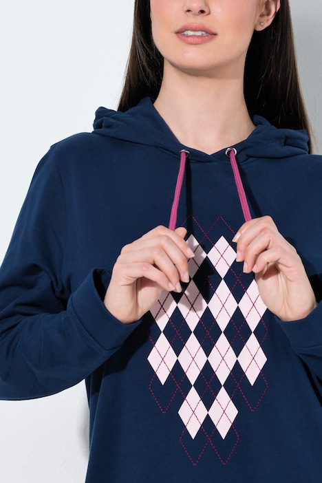 Loungewear-Kleid, Rhomenmotiv, Kapuze, Langarm