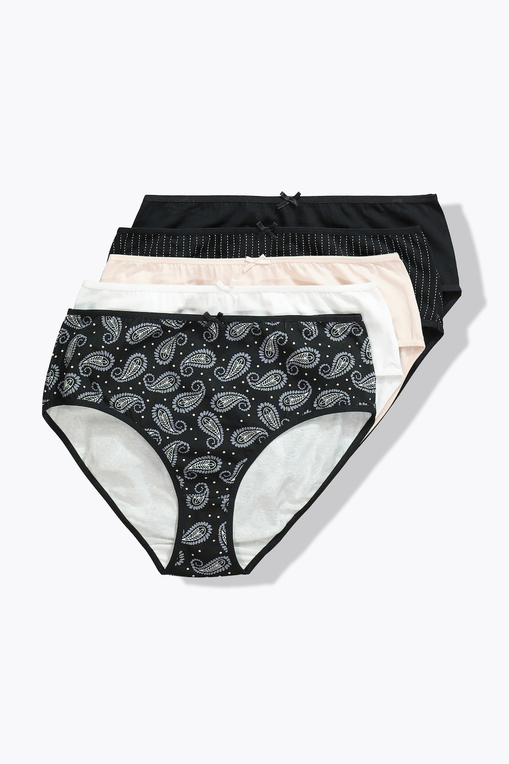 Midislips, 5er-Pack, Paisley, Nadelstreifen/einfarbig