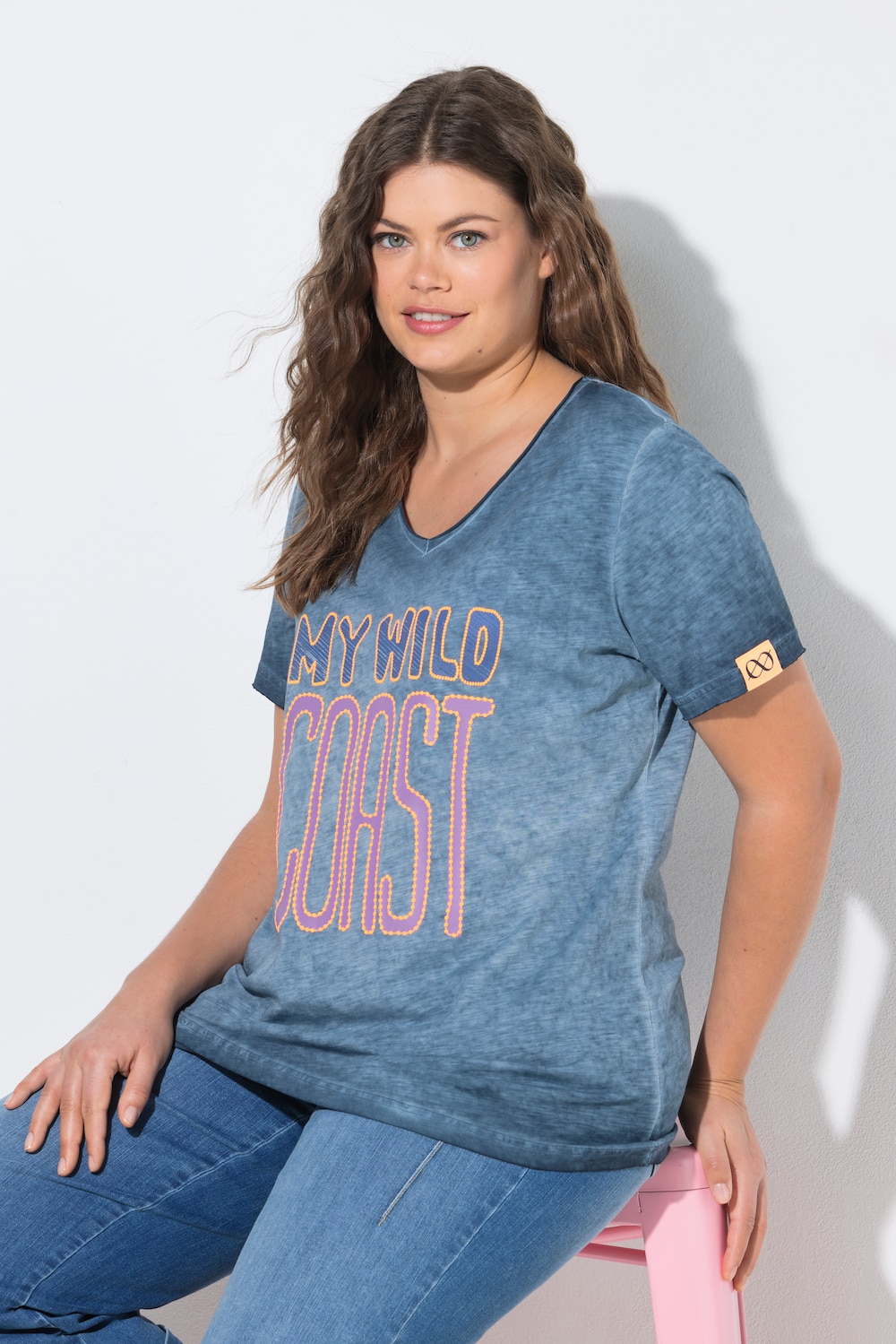 Shirt, V-Ausschnitt, 1/2 Arm, Print, OEKO-TEX