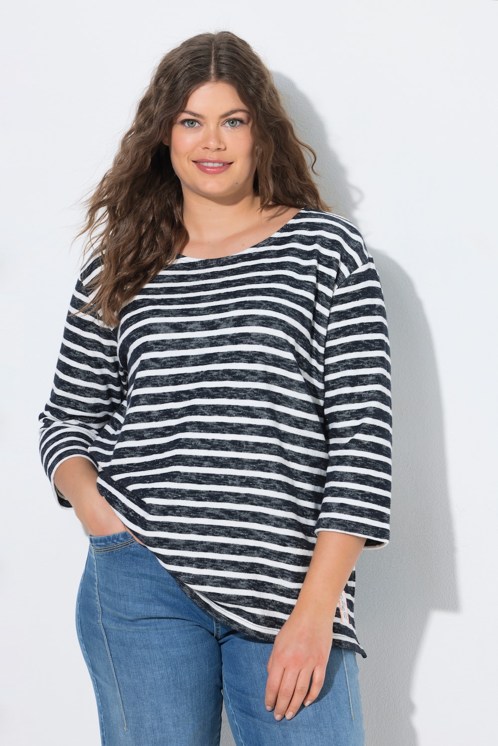 Gestreept sweatshirt, ronde hals, 3/4 mouwen