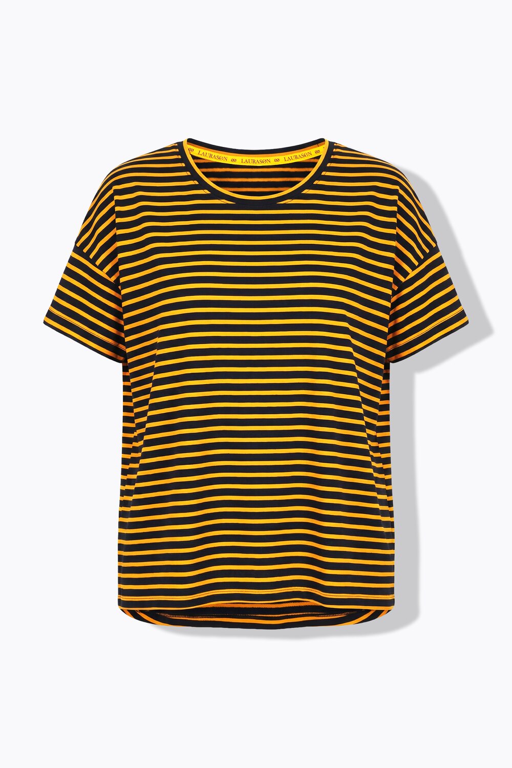 Stora storlekar Randig oversized mjukiströja med kort ärm, Dam, orange, storlek: 52/54, Bomull/Polyester, LAURASON