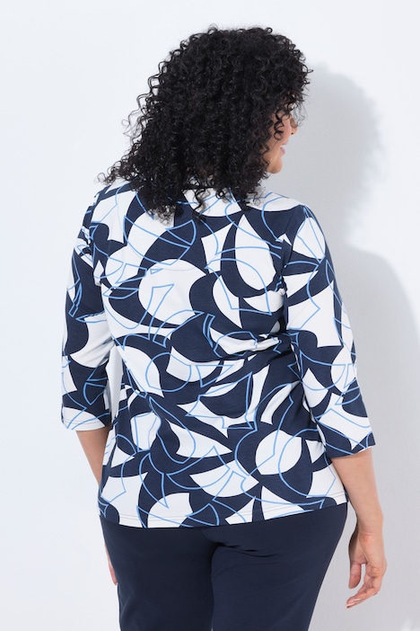 Graphic Leaf Print 3/4 Sleeve Tee