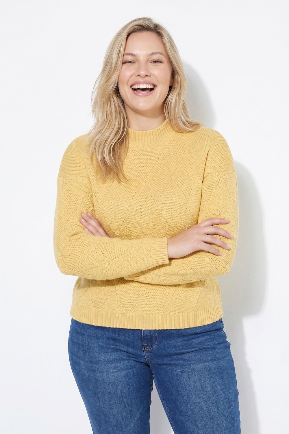 Pullover, Rauten, Oversized, Stehkragen, Langarm