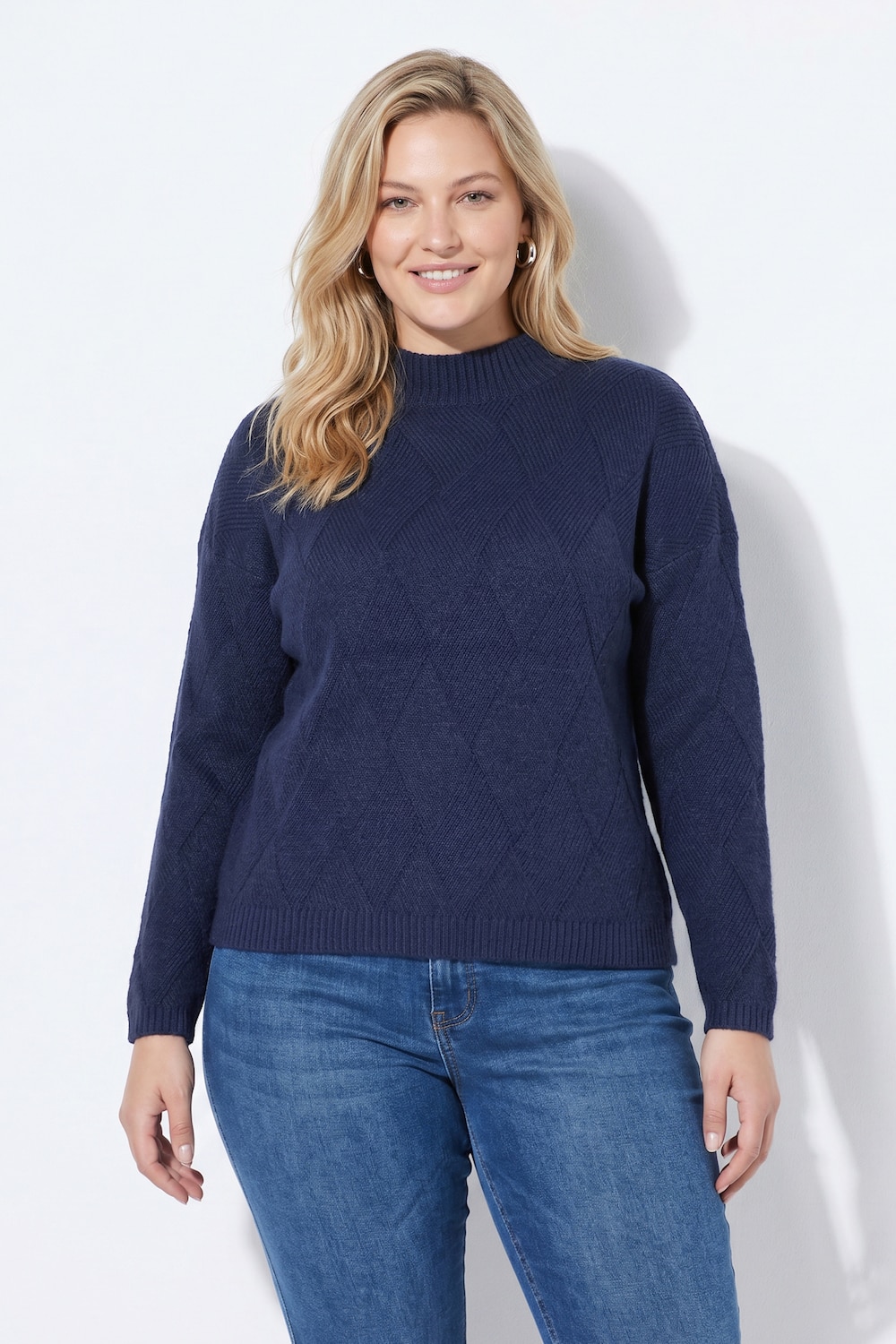 Pullover, Rauten, Oversized, Stehkragen, Langarm