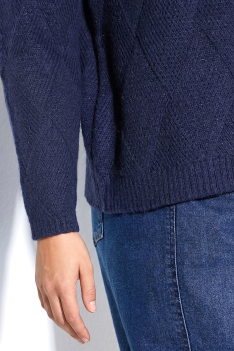 Pullover, Rauten, Oversized, Stehkragen, Langarm