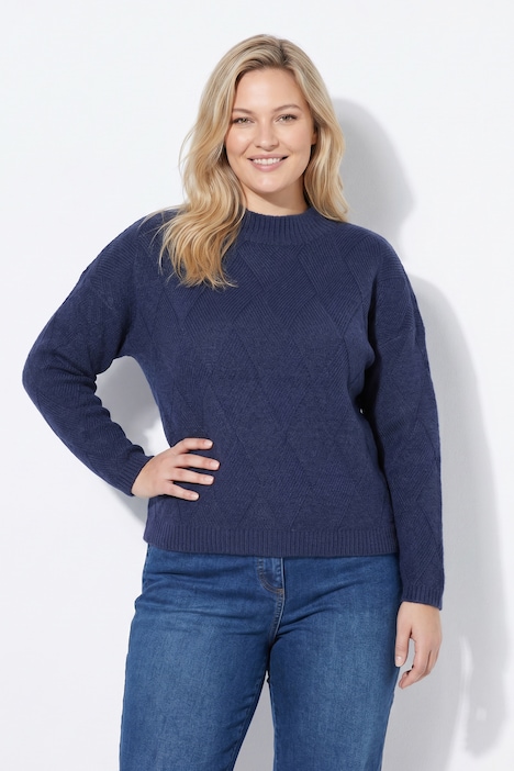 Pullover, Rauten, Oversized, Stehkragen, Langarm
