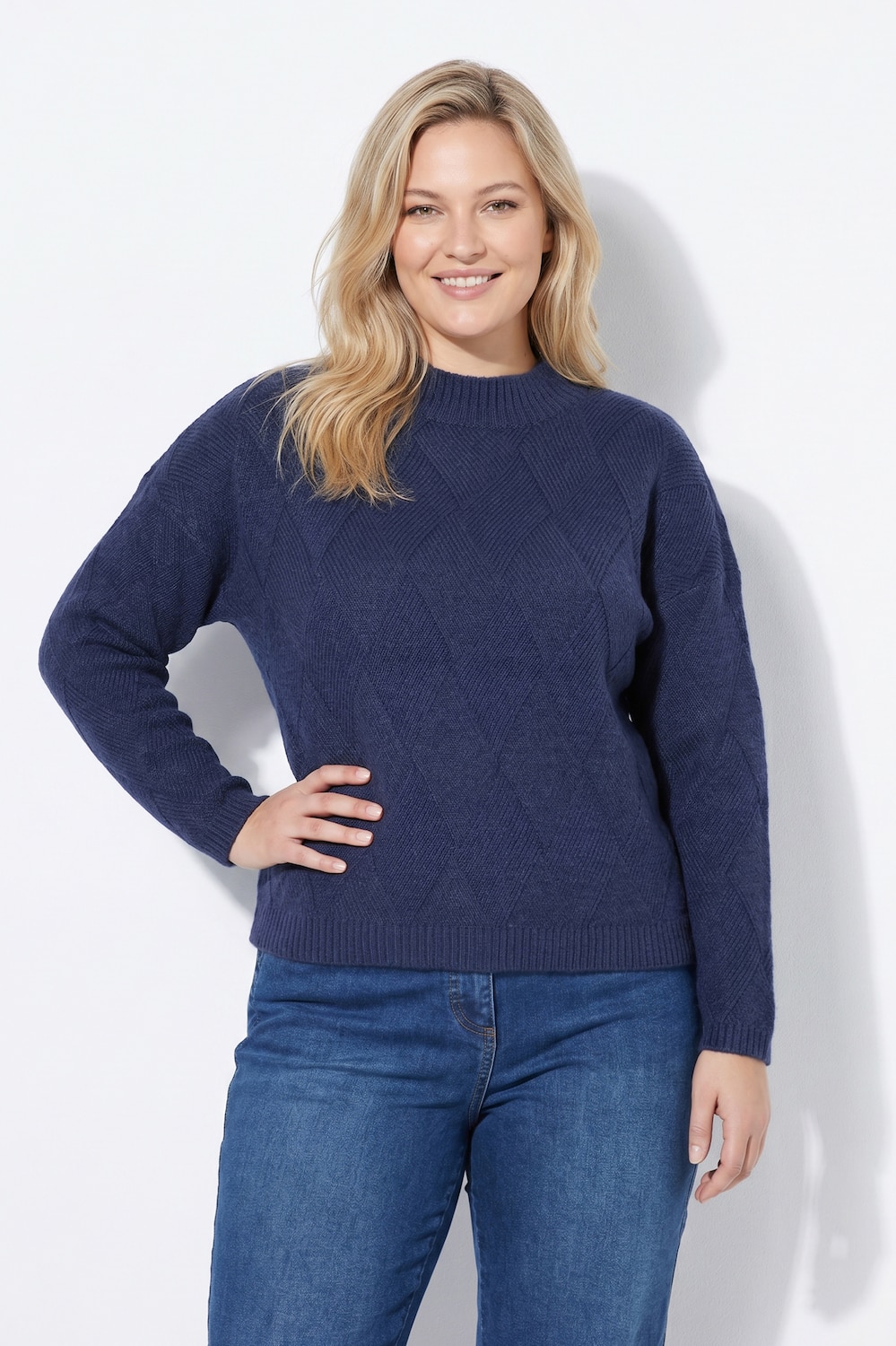 Trui, ruiten, oversized, opstaande kraag, lange mouwen