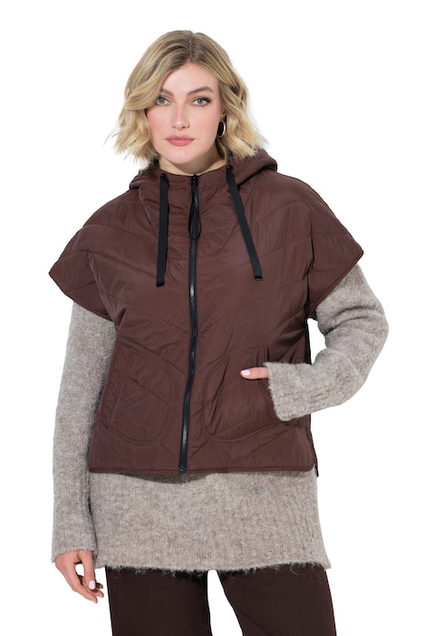 Steppweste, Oversized, Kapuze, leicht