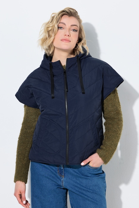 Steppweste, Oversized, Kapuze, leicht