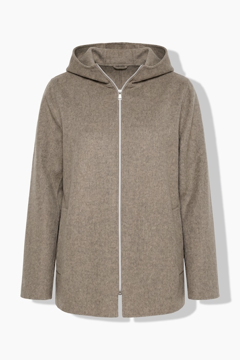 Jacke, Wollmix, A-Linie, Kapuze
