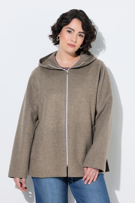 Jacke, Wollmix, A-Linie, Kapuze