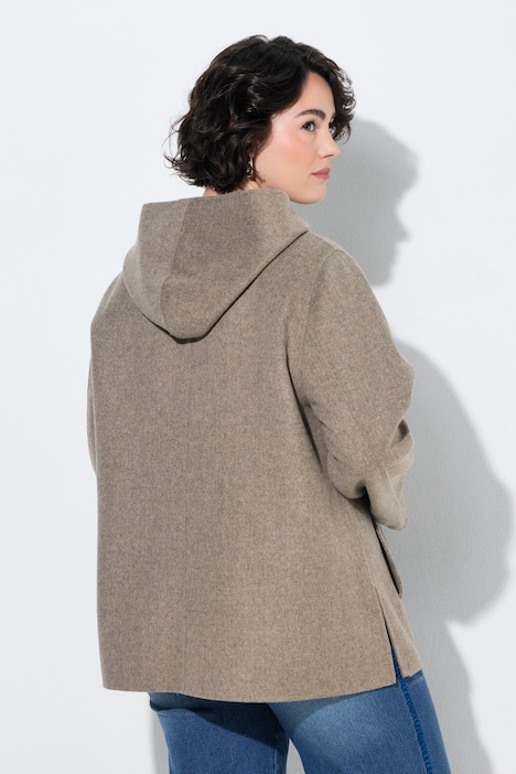 Jacke, Wollmix, A-Linie, Kapuze