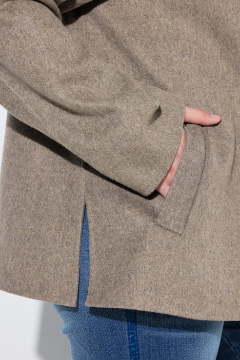 Jacke, Wollmix, A-Linie, Kapuze