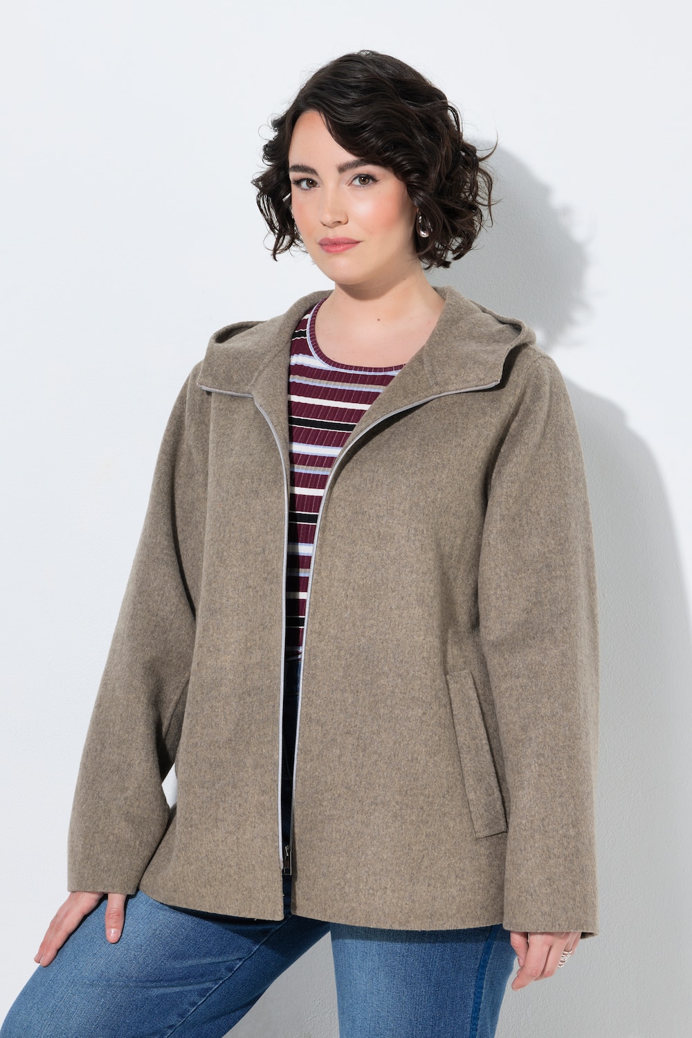 Jacke, Wollmix, A-Linie, Kapuze