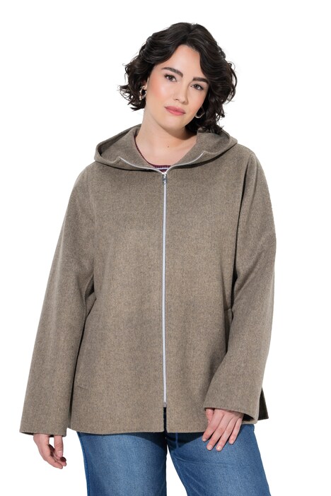 Jacke, Wollmix, A-Linie, Kapuze