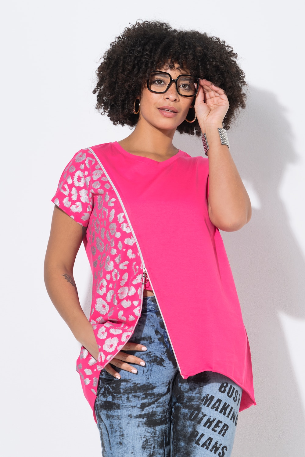 Longshirt, A-Linie, Zipper, Fledermaus-Halbarm