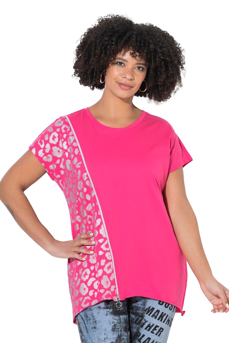 Dlouhé tričko, áčkový střih, asymetrický zip, netopýří polo rukávy