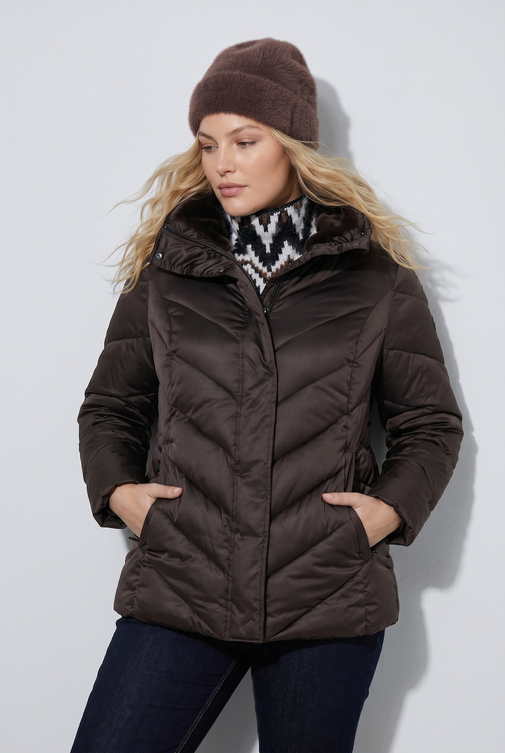 HYPRAR Steppjacke, wasserabweisend, Webpelz-Kragen, A-Linie, Windfang