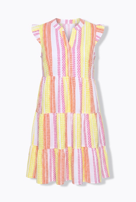 Robe en mousseline avec volants, jeu de rayures, coupe évasée