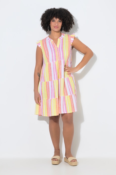 Robe en mousseline avec volants, jeu de rayures, coupe évasée