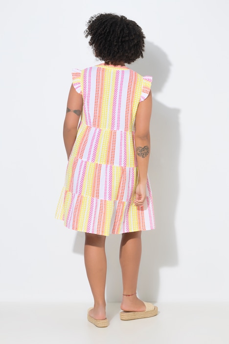 Robe en mousseline avec volants, jeu de rayures, coupe évasée