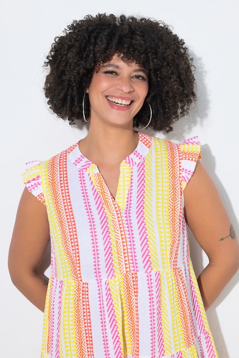 Robe en mousseline avec volants, jeu de rayures, coupe évasée