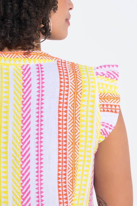 Robe en mousseline avec volants, jeu de rayures, coupe évasée