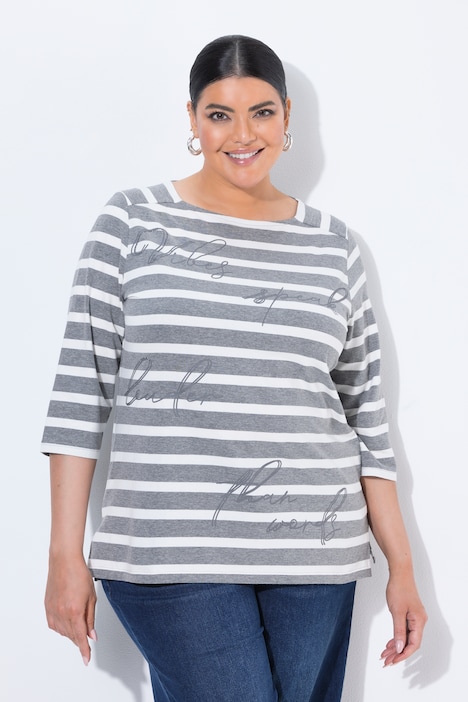 Shirt, Streifen, Oversized, Carré-Ausschnitt, 3/4-Arm