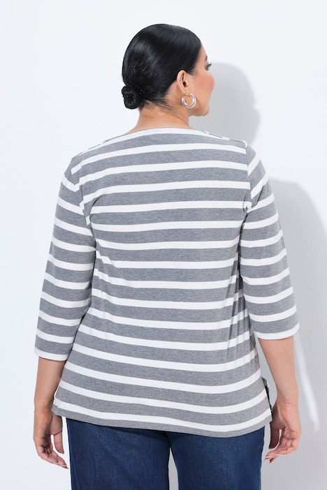 Shirt, Streifen, Oversized, Carré-Ausschnitt, 3/4-Arm