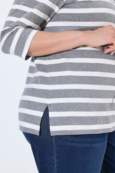 Shirt, Streifen, Oversized, Carré-Ausschnitt, 3/4-Arm