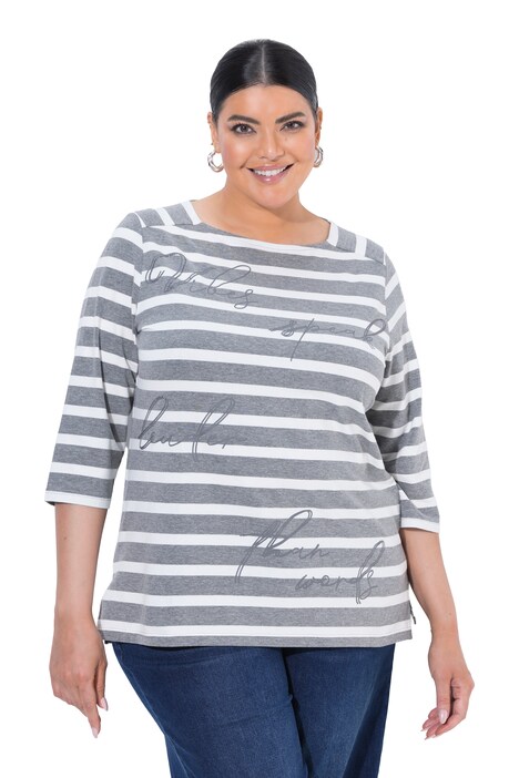 Shirt, Streifen, Oversized, Carré-Ausschnitt, 3/4-Arm