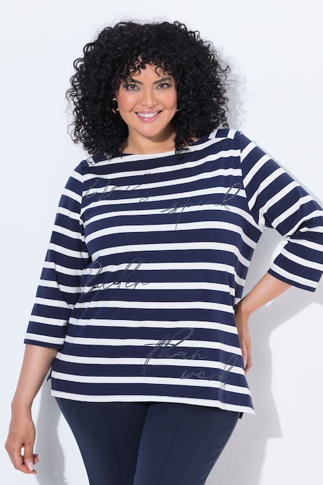 Shirt, Streifen, Oversized, Carré-Ausschnitt, 3/4-Arm