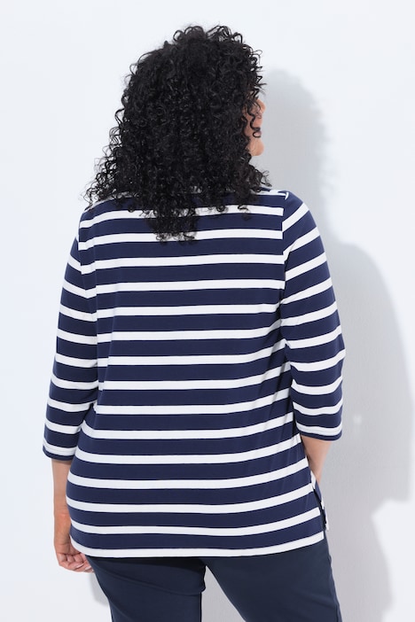 Shirt, Streifen, Oversized, Carré-Ausschnitt, 3/4-Arm