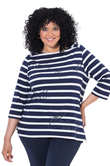 Shirt, Streifen, Oversized, Carré-Ausschnitt, 3/4-Arm