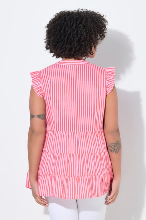 Musselinbluse, A-form, striber, ærmeflæser, flæser